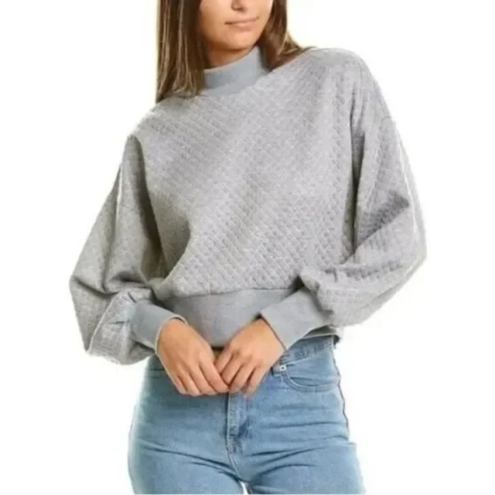 Socialite Textured Mock Neck Pullover In Grey Size Large